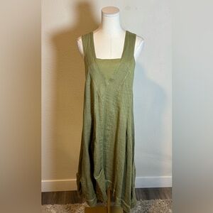 NWT Lands Downunder Solid Linen Midi Dress Olive